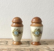 Salt And Pepper Pot Shakers 1950s Scandi Teak & Ceramic Danish Mid Century
