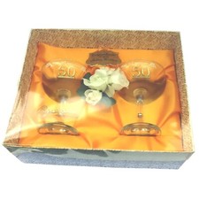 Unusual mid-century complete 50 years Marriage Champagne Glasses Boxed C.1950's