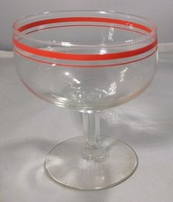 VINTAGE PRESSED GLASS CHAMPAGNE WINE GLASS DOUBLE RED LINE ART DECO STYLE
