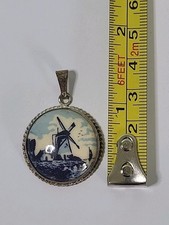 Vintage Delft Ceramic Pendant with Windmill Motif