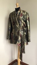 Wallis 90’s Vintage Metallic Brocade Floral Embroidered Wrap Jacket Coat Size 10