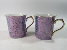 2 Purple Iridescent Coffee/tea Mugs , Gold Handles .