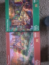 1000pc Jigsaws x 2, Corner Piece, Sunset Stream, The Antique Shop, both Complete