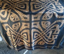 Biba Pure Silk Animal Snake Print Logo Vintage Chic Scarf Black Gold