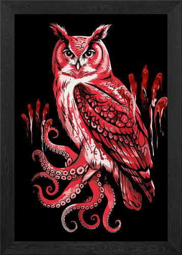 Red owl with tentacles - tentacles, framed