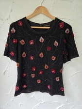 Gina Bacconi Size 10 Vintage Embellished Beaded Silk Floral Top