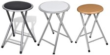 Folding Stool Round Kitchen Seat Small Padded Stool Silver Metal Frame Portable