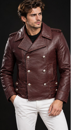 Mens maroon real leather pea - real,
