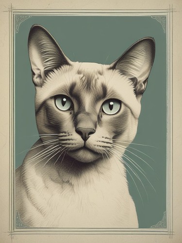 Siamese cat vintage botanical - siamese,