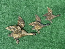 Graduated Set 3 Brass Flying Ducks Wall Art Hanging Plaques Mallard Birds Freeze