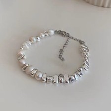 Elegant Imitation Pearl Bracelet with Silver Color and Unique Designer Style
