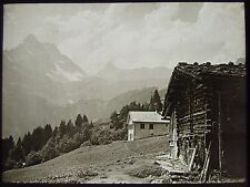 Glass Magic Lantern Slide SWISS GRISSONS NO20  C1910 PHOTO SWITZERLAND CHALETS