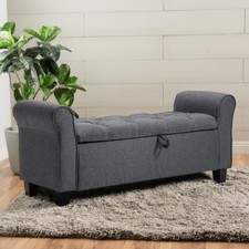 Footstool Linen Ottoman Bench