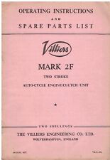 VILLIERS Mk2F (98cc) ENGINE & CLUTCH UNIT ORIG 1959 OWNERS HANDBOOK & PARTS LIST