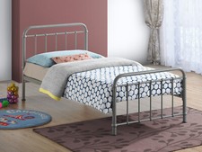 Retro Pebble Grey Metal Bed