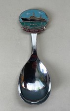 VTG chromium Plate Tea caddy Spoon RMS Queen Elizabeth II Southampton enamelled
