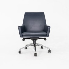 2010s Bernhardt Design Cardan Leather Desk Chair Upholstered in Blue Leather