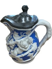 Unbranded Ceramic Jug With Cherub Design and Pewter Lid Vintage Style Pitch 5089