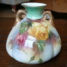Royal Worcester Squat Vase Hadley Roses (star crack near base)