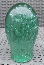 Victorian Green Heavy Glass Dump Paperweight Elongated Controlled Bubbles 1.72KG