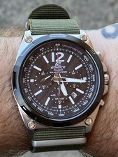 EDIFICE EFR-545 SOLAR PILOT / AVIATOR STYLE CHRONOGRAPH WATCH - GREEN STRAP
