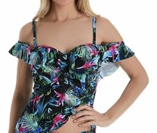 Freya Jungle Flower Tankini Top Black Floral Size 32DD 10 Strapless Bardot 5843