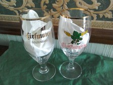 2 x Liefmans Belgium beer glasses 0,25 ltr size -gold rims-different logos g/vgc