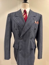 1947-Dated 1940s VTG Men's Blue/Gray DB Pinstripe Suit Jacket 40R Granite Cloth