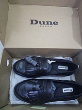 Dune London Guardian – Black Leather Kilted Tassel Loafers.