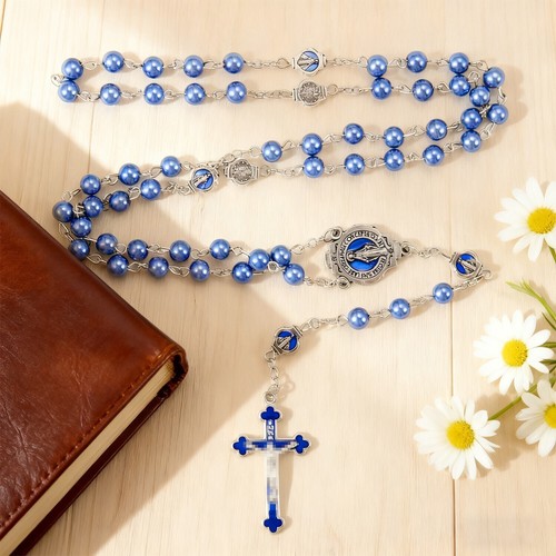 Blue catholic rosary beads - catholic, our