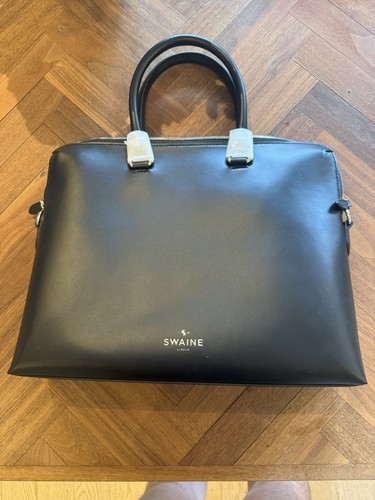 Swaine black leather briefcase - black,
