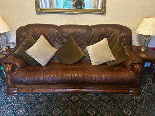 Brown traditional leather sofa - leather,