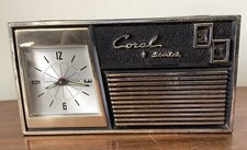 Vintage Coral Starlet Travel Clock Radio With Original Leather Travel Case