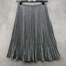 Whistles Skirt Women Size UK 12 Silver Pleated A line Glitter Sparkle Knee Lengt