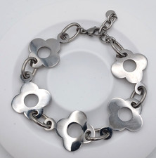 Joyas Stainless steel flower power link bracelet orla style silver modern mod