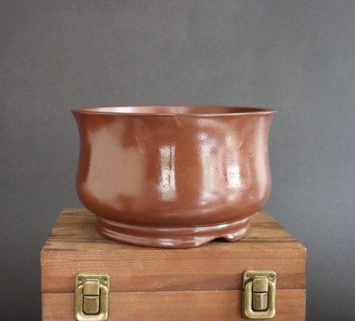 Bonsai pot round brown - round,