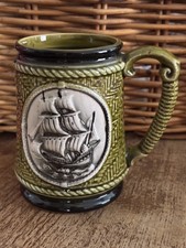 Vintage Lefton Green Nautical Ship Mug 3D Shooner 