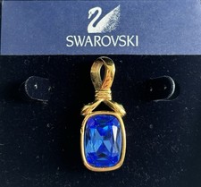 Genuine Swarovski Vintage Yellow Gold Tone Blue Crystal Necklace Pendant