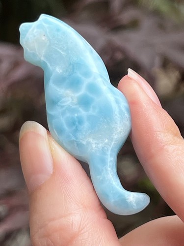 Larimar cat carving deep blue - cat,