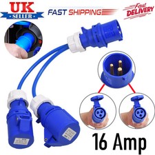 16A PLUG TO 2 X 16Amp SOCKETS 2 WAY SPLITTER CARAVAN CAMPING MAINS HOOK UP 240V