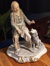 Capodimonte Porcelain Figurine Old Man with Dog Signed H Giaretti Italy 25cm