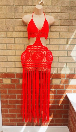 Red crochet beach - , tassel