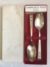 VINTAGE Oneida Community Plate 2 Serving Spoons Floral Handle