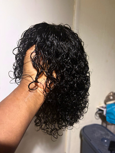 Black curly human hair bob - curly,
