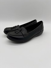 Clarks Black Leather Slip On Loafer Shoes - UK Size 4.5 E Wide Fit