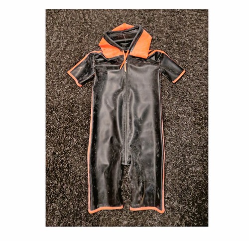Latex hooded catsuit short - hooded, |
