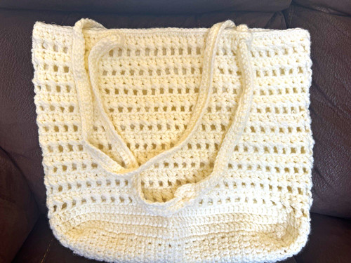 Cream white crocheted tote - cream/white,