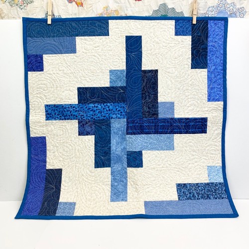 Handmade blue cream geometric - blue,