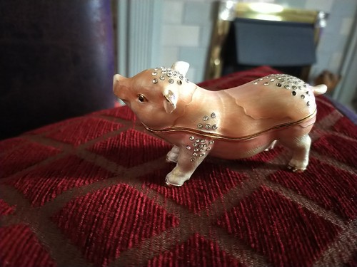 Vintage pearlised enamel - enamel, pig
