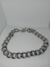 Chunky Heavy Silver Tone Plated Curb Style Chain Necklace T Bar Toggle